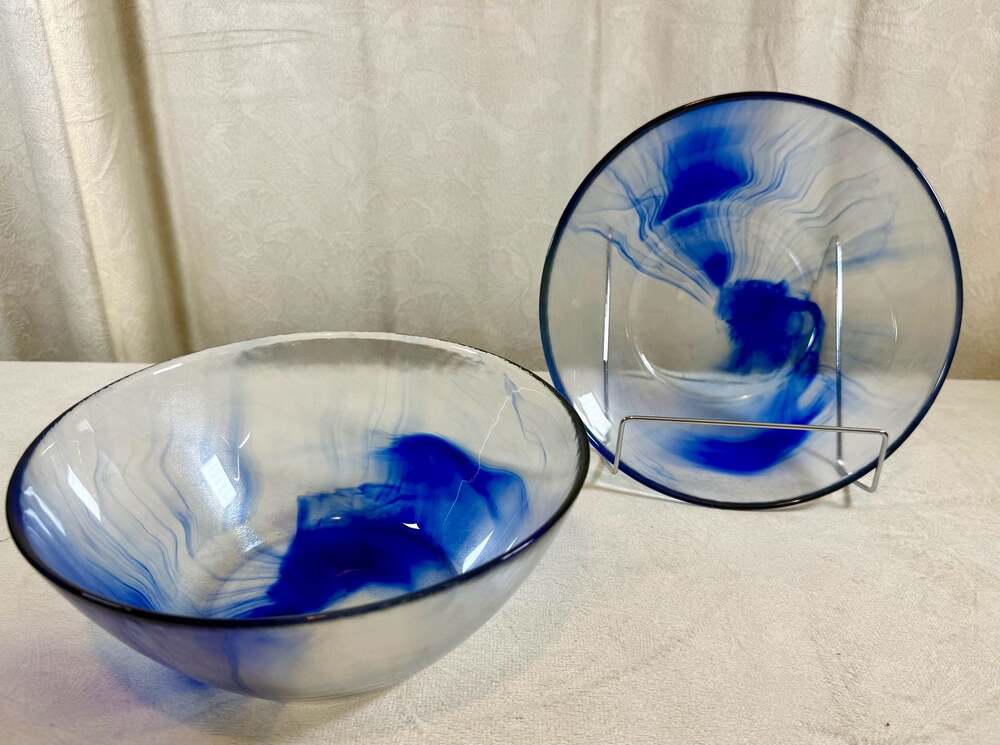 Bormioli Rocco Murano Cobalt Blue Swirl Glass Bowls, Set of 2